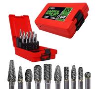 Carbide Burr Set 1/4'' Shank - 10 Pcs Double Cut Die Grinder Bits for Milling, Carving, Engraving, Drilling Wood & Metals - Carbide Drill Bit Set for Rotary Tools & Die Grinders