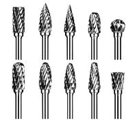 Carbide Burr Set, Die Grinder Bits, 10 PCS 1/8" Shank Double Cut Tungsten Carbide Rotary Burrs Set Compatible with Dremel Bits for Metal Wood Carving Engraving Polishing