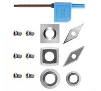 Carbide Cutter Inserts Set for Wood Lathe Turning Tool, 11x11x2.0mm Square, 10x28mm Long, 8.9x1.85mm Round Tips, Includes Screws and for T15 Wrench