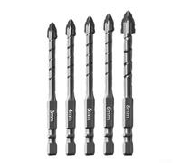 Carbide Four-Flute Eccentric Drill Bit Set for Glass Tile Punching, 5 Pieces Triangular Spiral Design, High-Speed Rotation, 3-8mm Diameter(C)