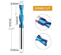 Carbide Router Bit, 2-Flute Spiral Up/Down Cut End Mill for Woodworking, 6.35 mm Shank, Flush Trim & Grooving Milling Cutter (Down-Cut)