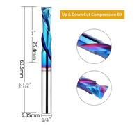 Carbide Router Bit, 2-Flute Spiral Up/Down Cut End Mill for Woodworking, 6.35 mm Shank, Flush Trim & Grooving Milling Cutter (Composite Cut)