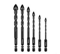 Carbide Tip 4 Flutes Masonry Drill Bits Set for Concrete, for tile, Glass, Brick, Plastic and Wood, 6-Piece 4-12mm Non-Impact Accessories Compatible