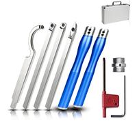 Carbide Tipped Wood Lathe Turning Tools Chisel Set, Lathe Rougher Finisher Swan Neck Hollowing Tools and Interchangeable Aluminum Alloy Grip Handle with Diamond Round Square Carbide Inserts