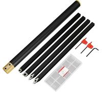 Carbide Tipped Wood Turning Lathe Chisels Tools 5 Piece Set Rougher Finisher Detailer Parting Tools Carbide Diamond Shape/Round/Square Cutter with Interchangeable Aluminum Alloy Grip Handle