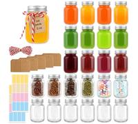 CARBLIN 25 Pack 2 oz Mason Jars with Silver Lids, Mini Glass Jar for Ginger Shots, Small Juice Shot Container for Beverage Storage Candle Gifts Honey Jam Spices Wedding Party Favors