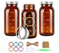 CARBLIN Half Gallon Amber Mason Jars, 3Pcs 64oz Canning Container with Lids