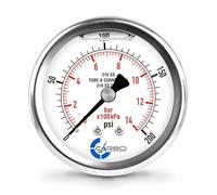 CARBO Instruments 2 1-2" Pressure Gauge, All Stainless Steel Wetted Parts, Case, Connection, Liquid Filled, 0-200 psi/kPa, Back Mount 1/4" NPT