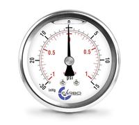 CARBO Instruments 2 1-2" Pressure Gauge, Stainless Steel Case, Chrome Plated Brass Connection, Liquid Filled, Compound Vacuum -30 Hg - 0-15 psi Back Mount 1/4" NPT