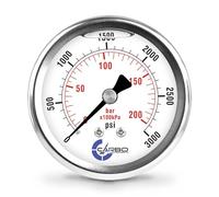 CARBO Instruments 2 1-2" Pressure Gauge, Stainless Steel Case, Chrome Plated Brass Connection, Liquid Filled, 0-3000 psi/kPa, Back Mount 1/4" NPT