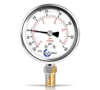 CARBO Instruments 2 1-2" Pressure Gauge, Stainless Steel Case, Chrome Plated Brass Connection, Lqiuid Filled, Compound Vacuum -30 Hg - 0-60 psi Lower Mount 1/4" NPT