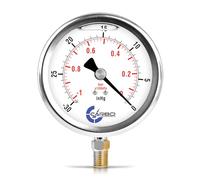 CARBO Instruments 4" Pressure Gauge, Stainless Steel Case, Chrome Plated Brass Connection, Lqiuid Filled, Vacuum -30 Hg/0, Lower Mount 1/4" NPT