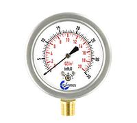 CARBO Instruments Diaphragm Low Pressure Capsule Gauge, 2-1/2" Dial, 0-20 oz/0-35in H2O Range, 1/4" NPT Lower Mount, Stainless Steel Case, Brass Internals, Adjustable, Dual Scale 20 oz/35 inH2O (IWC)