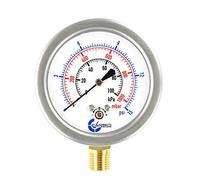 CARBO Instruments Diaphragm Low Pressure Capsule Gauge, 2-1/2" Dial, 15 PSI Range, 1/4" NPT Lower Mount, Stainless Steel Case, Brass Internals, Adjustable, Scales 15 PSI / 100 kPa / 1000 mBar