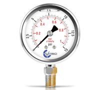 CARBO Instruments Stainless Steel Pressure Gauge Dual Display (0-15 psi/kPa) - 2 1-2" Glycerine Liquid Filled Water Air Oil Gas Gauge with Polycarbonate Lens & Brass Connection - 1/4" NPT
