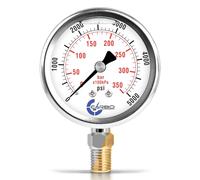 CARBO Instruments Stainless Steel Pressure Gauge Dual Display (0-5000 psi/kPa) - 2 1-2" Glycerine Liquid Filled Water Air Oil Gas Gauge with Polycarbonate Lens & Brass Connection -1/4" NPT Lower Mount