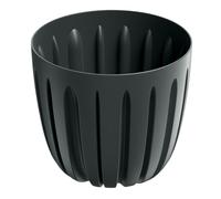 (Carbon, 2.4L (D16.8 x H14.6cm)) Round Flower Pot Planter Grooved Texture Plastic Indoor Outdoor Matt Strong Matt