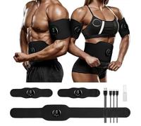 Carbon Core Abs Stimulator, Abs Stimulator Belt 3-in-1 Set with 12 Modes & 19 Intensities, USB Rechargeable, Abdominal Muscle Toner Workout Fitness Device for Men Women (With 2 Patches)