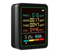 Carbon Dioxide Detector 6-in-1 Indoor Air Quality Monitor with TVOC PM2.5 Formaldehyde Temperature Humidity Measurement 2.8 HD Colour Screen Four-Level System USB-C Charging (black)