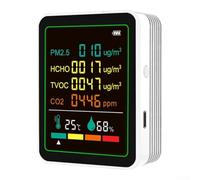 Carbon Dioxide Detector 6-in-1 Indoor Air Quality Monitor with TVOC PM2.5 Formaldehyde Temperature Humidity Measurement 2.8 HD Colour Screen Four-Level System USB-C Charging (white)