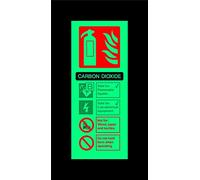 Carbon dioxide fire extinguisher safety sign - 200mm x 80mm 1.2mm Photoluminescent rigid plastic with self adhesive backing