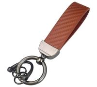 Carbon Fiber Car Keychain for Citroen C3 Aircross 2017-2027, Leather 360° Rotatable Car Keyring Lanyard Jewelry with Anti-Lost D-Ring Accessories,F/Brown