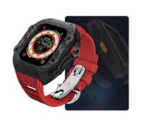 Carbon Fiber Case For Ultra 49mm Luxury Modification Kit For iWatch 8 7 6 5 4 SE 45mm 44mm Fluorine Rubber Strap With Tool