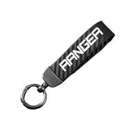 Carbon Fiber Leather Car Keychain for fob Ford Ranger, Keyring 360°Rotatable Swivel Anti-Lost D-Ring,Black-12.5cm