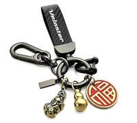 Carbon Fiber Leather Car Keychain for Hyundai VELOSTER with Anti-Lost D-Ring and 2 Key Ring with Fengshui Key Ring for Wealth Fortune Health Good Luck Without Cinnabar Golden