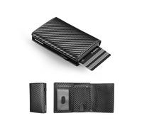 Carbon Fiber Leather Wallet - RFID Blocking Smart Wallet for Men, Pop-up Card Holder with Zip Coin Pocket, Magnetic Closure, Holds Up to 9 Cards, ID Window