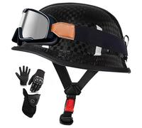 Carbon Fiber Motorcycle Half Helmet, Electric Retro Open Face German Style Helmet DOT Approved for Men Women, Beanie Skull Cap Small Half Shell Helmets for Chopper Street Moped B7,XXXL/(64~65cm)