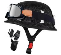 Carbon Fiber Motorcycle Half Helmet, Electric Retro Open Face German Style Helmet DOT Approved for Men Women, Beanie Skull Cap Small Half Shell Helmets for Chopper Street Moped B6,M/(56~57cm)