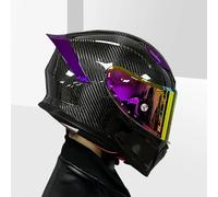 Carbon Fiber Motorcycle Helmet Full Face with HD Visor DOT/ECE Approved Motorbike Moped Street Bike Racing Helmet Snowmobile Helmets for Men Women,Purple,3XL60~61cm