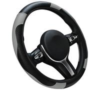 Carbon Fiber Pattern Steering Wheel Cover, Black and Grey, 15 Inch Universal, Sport Tech Style, Breathable Elastic Wrap for Car Interior (Black/Grey Carbon)