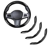 Carbon Fiber Steering Wheel Cover, Snap on Car Steering Wheel Cover Set Accessories 3pcs Wrap Grip Non Slip Protector Universal Glossy Black