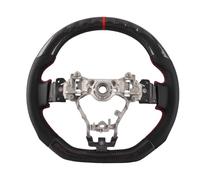 Carbon Fiber Steering Wheel Perforated Leather Flat Bottom D Type Racing Design with Red Stitching 12 O Clock Red Ring Finger Ridges for WRX STI 2015 2020
