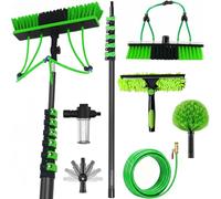 Carbon Fiber Telescopic Water-Fed Pole for Cleaning Solar Panels, Lightweight Design, 180° Adjustable Brush with Soap Dispenser, Squeegee & Hose Attachment