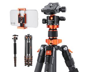 Carbon Fibre Camera Tripod 68"/172cm, K&F CONCEPT Carbon Compact Tripod Monopod with Ball Head Quick Release Plate Carrying Bag Loading Up to17.6lbs/10KG for DSLR Canon Nikon Sony O255A4+BH-28L