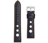 Carbon Fibre Leather Rally Strap | Perforated Racing Watch Band | 18 mm Black Orange Stitching | Replacement Carbon Fiber Rallye Watchstrap | Spring Bars and Tool Included (18mm, Orange Stitching)