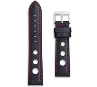 Carbon Fibre Leather Rally Strap | Perforated Racing Watch Band | 18 mm Black Red Stitching | Replacement Carbon Fiber Rallye Watchstrap | Spring Bars and Tool Included (18mm, Red Stitching)