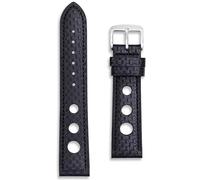 Carbon Fibre Leather Rally Strap | Perforated Racing Watch Band | 18 mm Black Stitching | Replacement Carbon Fiber Rallye Watchstrap | Spring Bars and Tool Included (18mm, Black Stitching)