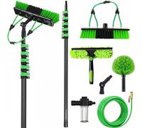 Carbon Fibre Telescopic Pole 16ft Washing Kit: Water-fed Brush, Squeegee, Soap Dispenser, 4.8m Telescoping Pole and 20m Hose, Cleaning Solar Panels, Windows, Roofs & Cars, 35cm Brush