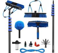 Carbon Fibre Telescopic Water Fed Pole 30ft Washing Kit: Cleaning Brush, Squeegee, Soap Dispenser, Cobweb Brush, 9m Extendable Pole & 20m Hose,Cleaning Solar Panels,Window,Roofs,Car - 35cm Brush