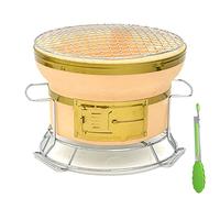 Carbon Furnace, Small Round Hibachi Charcoal Grill, Japanese Ceramic Clay Tabletop Charcoal Stove Portable Yakitori BBQ Cooker with Handles and Food Tongs for Camping Or Home