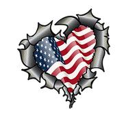 Carbon Heart Ripped Torn Carbon Fibre Fiber design With USA American Stars & Stripes Flag Vinyl Car Sticker Decal 105x100mm