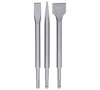 Carbon Steel Chisel Set 3Pcs 5 Pit Handle Flat Point Scaling Hammer Drill Bits Heavy Duty Masonry Tools Multifunctional Rock Hammer for Tile Concrete and Stone Processing Work (SDS Plus (Round