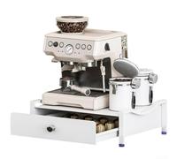 Carbon Steel Coffee Station Organizer with Sliding Drawer for Capsule Coffee Machine - Compact Tabletop Coffee Pod Storage Rack and Accessory Stand, White(S)