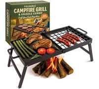 Carbon Steel Foldable Campfire Grill - Portable Grill Grate & Griddle with Large Non-Stick Surface, Sturdy Fold-Out Legs, Compact for Storage, Use Over Fire Pit