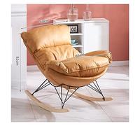 Carbon Steel Frame Rocking Chair with Oak Base & Thick Cushion - Durable Upholstered Rocker for Living Room, Porch & Balcony, Supports Up to 150KG