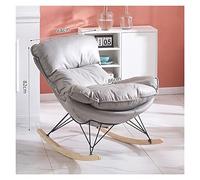Carbon Steel Frame Rocking Chair with Thick Cushion and Oak Base - Durable Upholstered Rocker for Living Room, Porch, and Balcony, Supports Up to 150KG